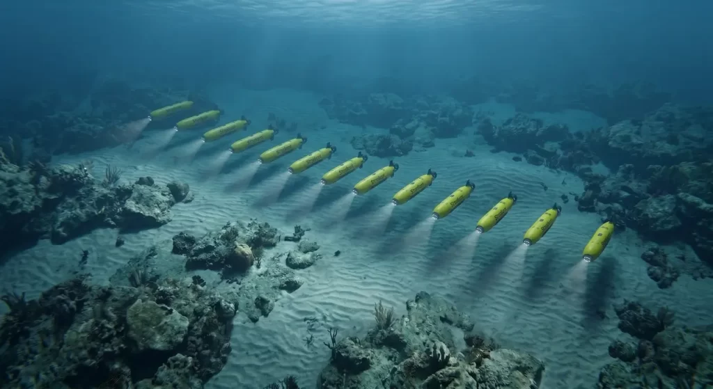 Multiple Strydent AUVs deploying from a tiltrotor aircraft into open water